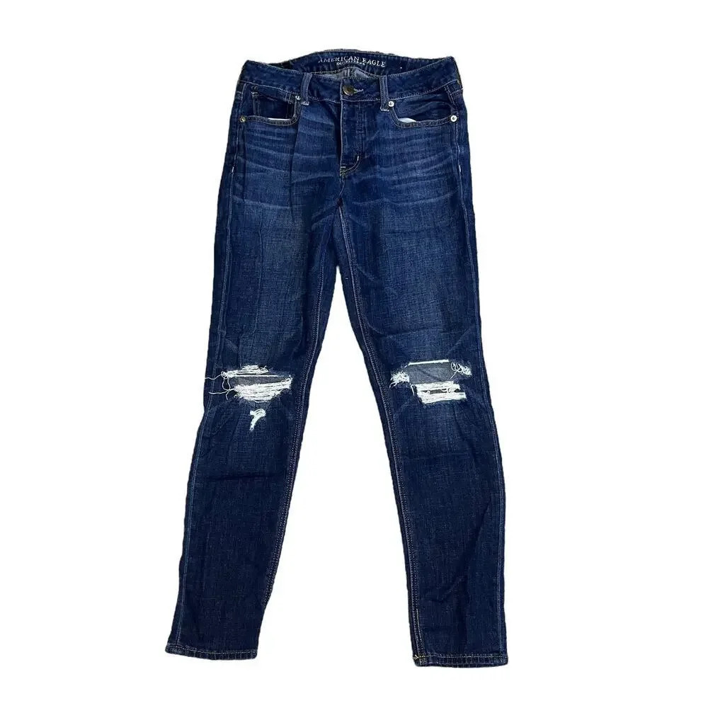 American‎ Eagle Women's Size 0 Darkwash Distressed Tomgirl Blue Denim Jeans